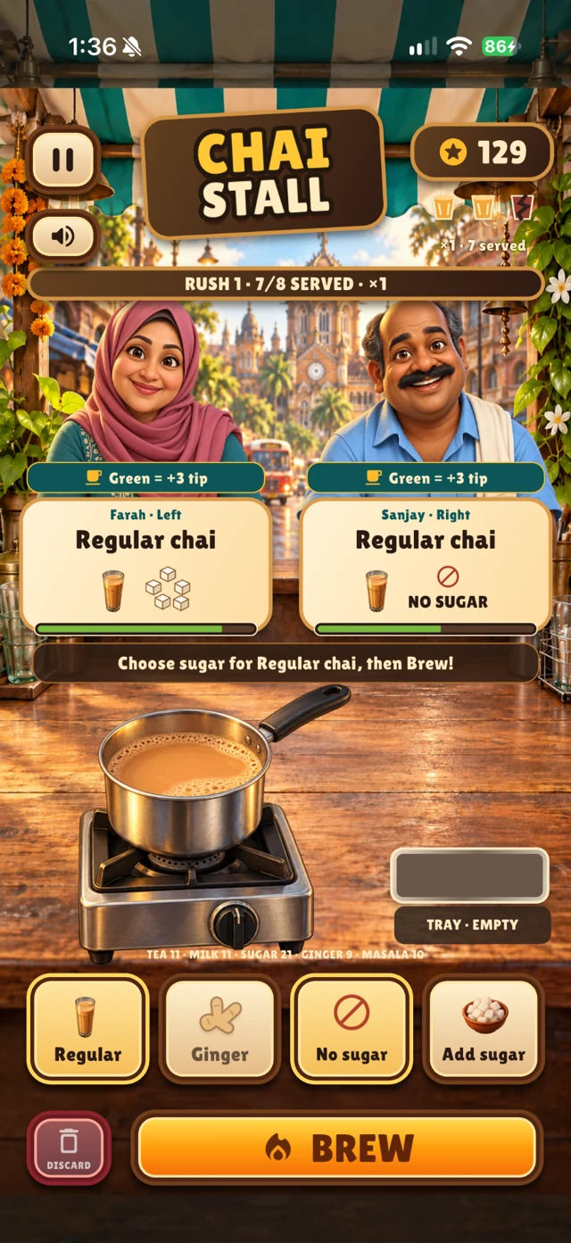 Cheerful customers waiting at the stall during a rush