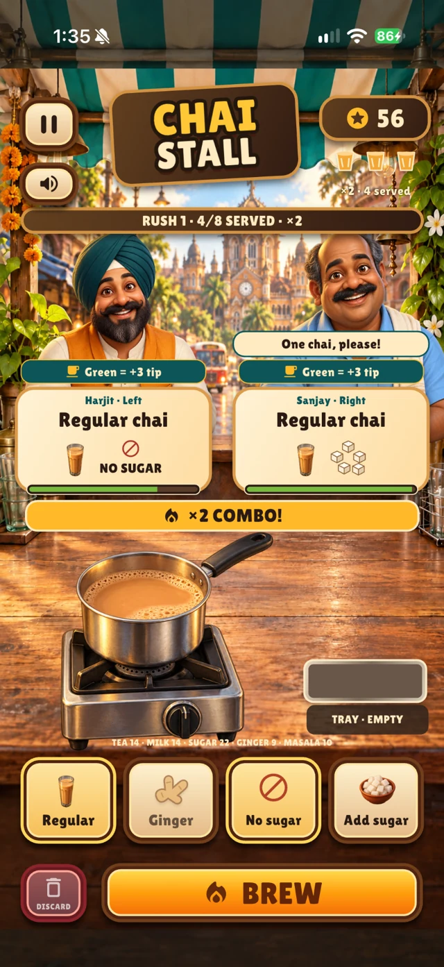 A busy chai stall with a two-times serving combo